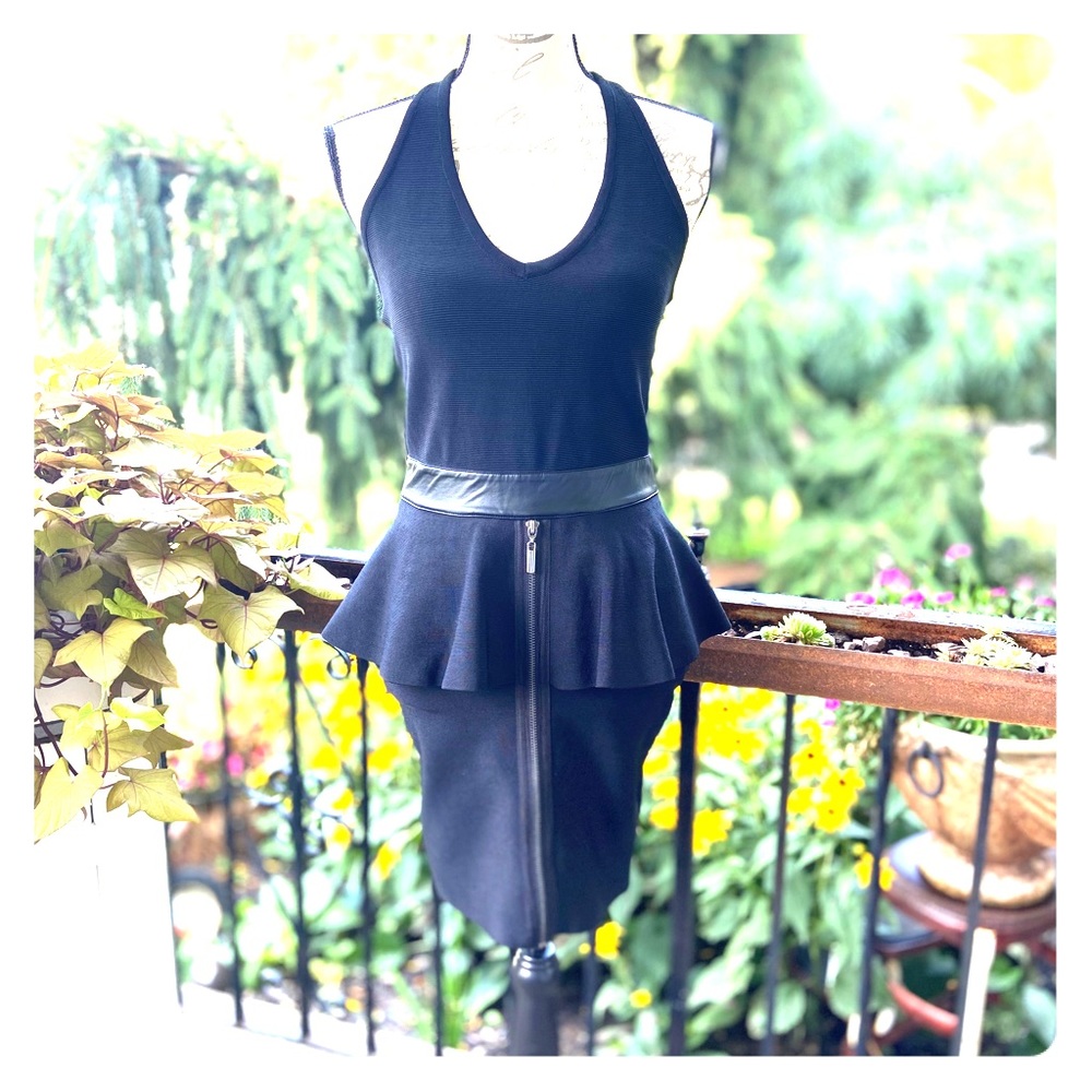 Bebe plunging front peplum dress